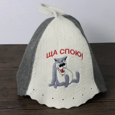 Handcraft Manufacturer Custom Dog Logo Wool Sauna Hat Russia Bath Felt Sauna Hat