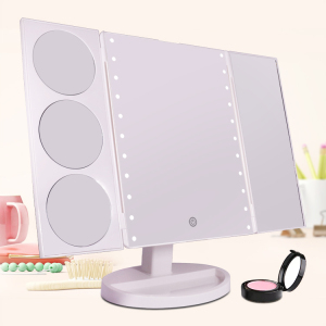Hot Selling Touch Screen 360 degree  Rotating  Lights  Led vanity Makeup Mirror with storage box