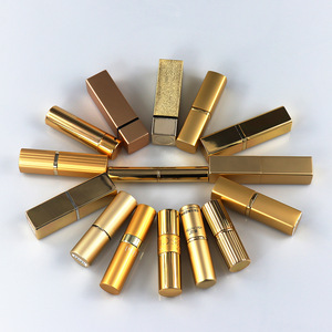 Luxury aluminum empty round / square lip balm packaging lip stick container case , gold lipstick tube