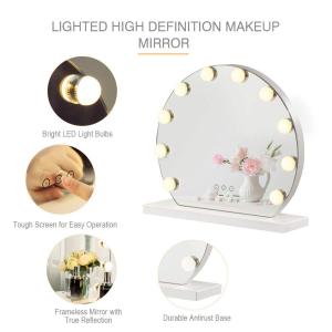 Makeup Vanity Tabletop Mirror with Light Hollywood Style Mirror HD Cosmetic Mirror with 10 LED Dimmable Bulbs 3 Color Modes