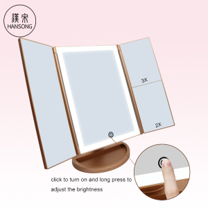 Manufacturer New 24pcs Led Lights Strip Tri-Fold Vanity Makeup Cosmetic Mirror with Magnifying Glass