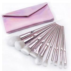 Natural long 3D 10 pcs makeup brush set synthetic makeup brushes private label silicone brush makeup