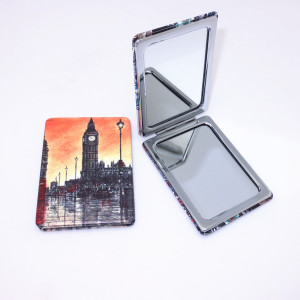 New Eiffel Tower design rectangle shape PU leather compact pocket mirror