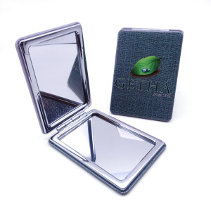 NO MOQ Custom Made Logo Folding Dual Sided Magnifying Glass Plane Mirror PU Leather Lipstick Case Square Vintage Pocket Mirror