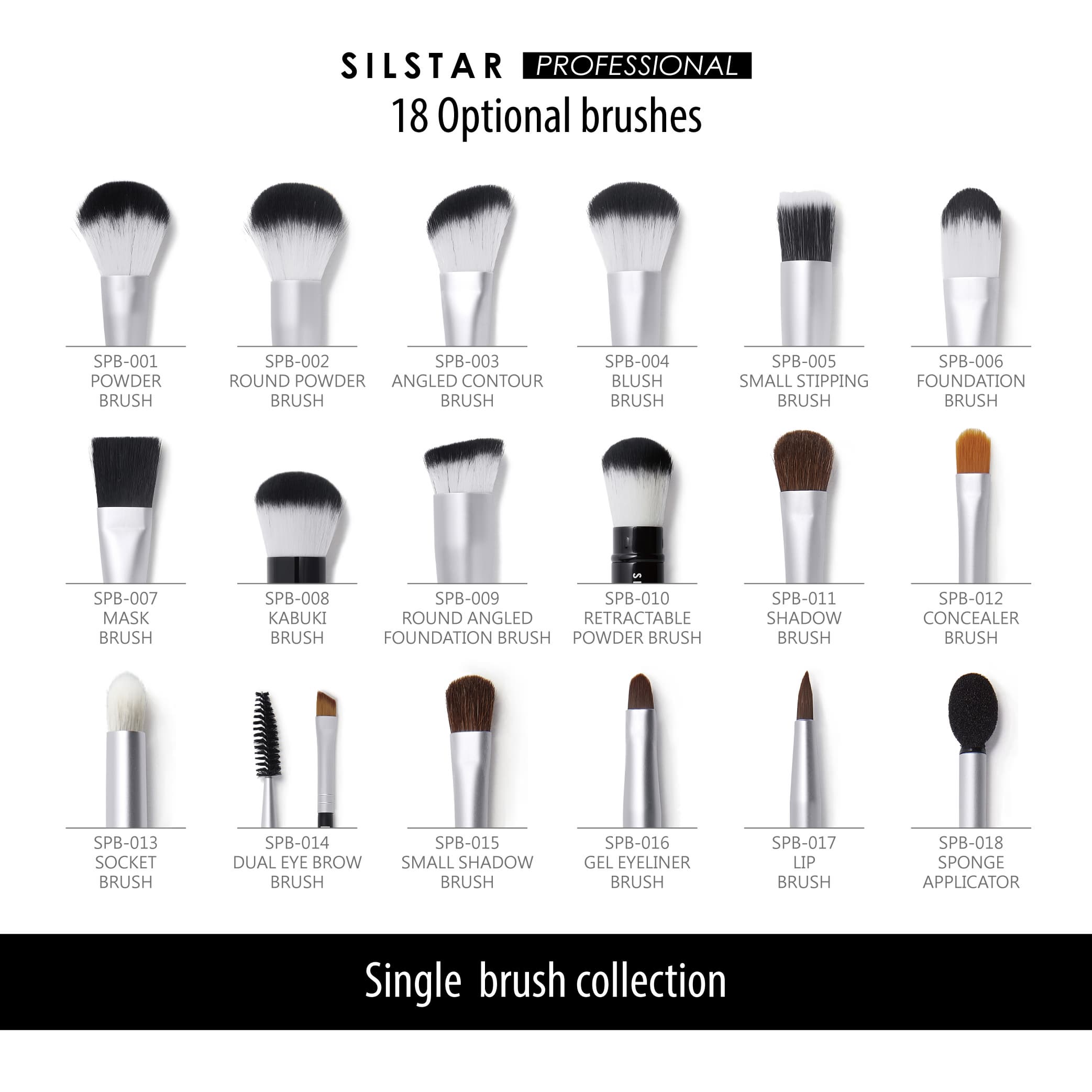 SILSTAR PROFESSONAL SINGLE COSMETIC BRUSHES COLLECTION