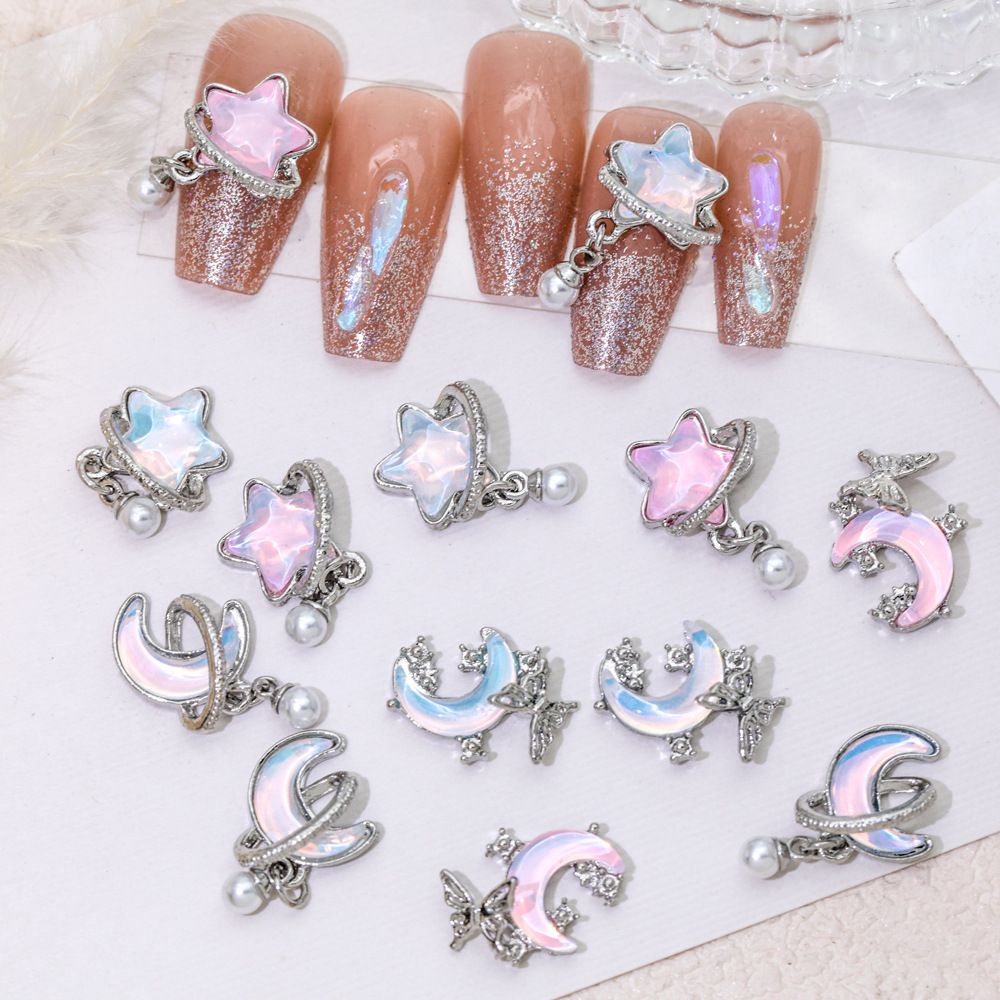 Cross-border supply new moon star with pearl butterfly alloy West Queen Mother nail super flash metal jewelry