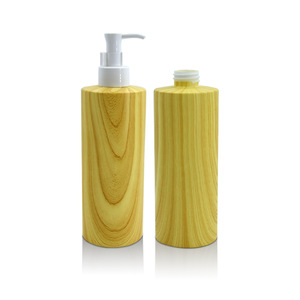 500ml 750ml  Pump Square Bamboo Shampoo Bottle For Shower gel/Body Wash PET Plastic Sample Texture Cosmetic Empty Lotion