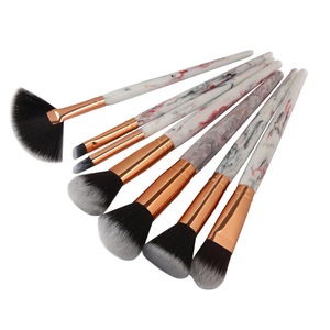 Amazon Hot selling 7 pcs marble blusher make up brushes kit foundation eye shadow make-up marble fan makeup brush tool kits