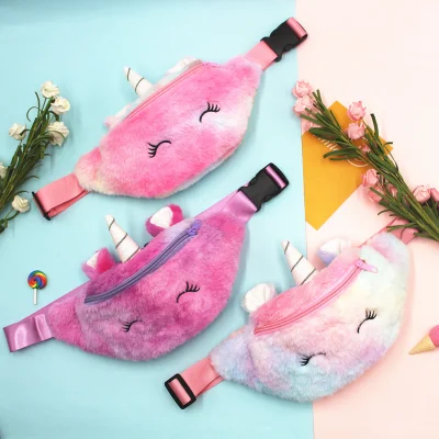 Children&prime;s Plush Unicorn Cartoon Pack Students Waist Bag