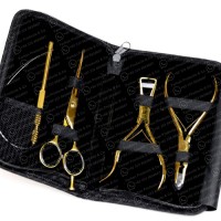 Golden color Flat Shape Stainless Steel Hair Extension Pliers Multi Function Hair Extension Tools Pliers Kit