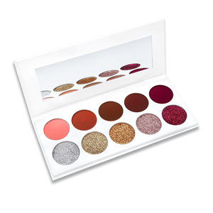 Private Label Make Up Cosmetics 10 Color Pressed Glitter Eyeshadow Palette with White Box