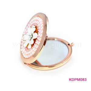 Round rose gold rhinestone inlaid compact mirror brand your own design makeup mirror