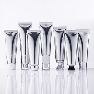 Small MOQ 50ml ABL shiny silver metallic cosmetic tube with style caps