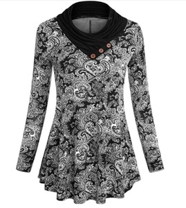 Walson Womens Long Sleeve Cowl Neck Form Fitting Casual Tunic Top Blouse