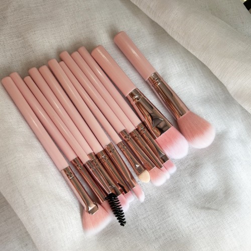 Pink 20-Piece Makeup Brush Set with Portable Travel Case & Powder Puffs