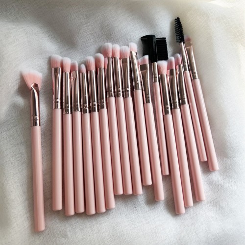 Pink 20-Piece Makeup Brush Set with Portable Travel Case & Powder Puffs