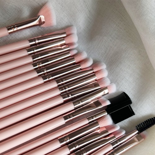 Pink 20-Piece Makeup Brush Set with Portable Travel Case & Powder Puffs