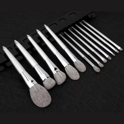 14PCS Silver Color Handle Grey Synthenic Hair Makeup Brushes Set Private Label Foundation Set