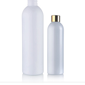 200ml 100ml 50ml matte white round shoulder plastic  PET lotion  bottle cosmetic with gold screw cap