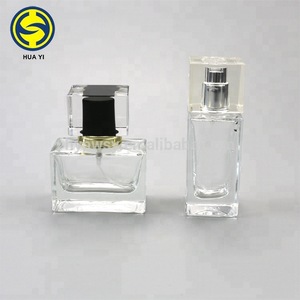 30ml square clear spray glass perfume bottle with pump  for cosmetic packing
