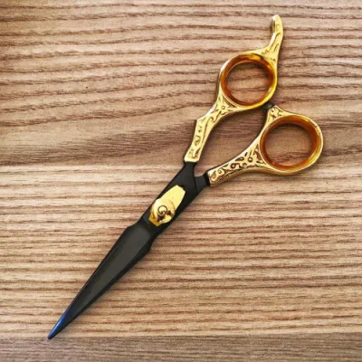 6 Inch Professional Barber Hair Scissors Black and Gold Scissor