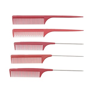 Custom LOGO red salon plastic double Tooth comb with handle  Plastic Hair Comb Wholesale