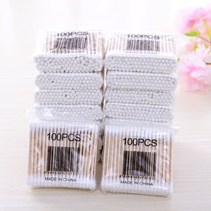 double head cosmetics cotton buds 100pcs/bag makeup tools ear buds cotton swabs ear wax remover cotton swab wooden stick