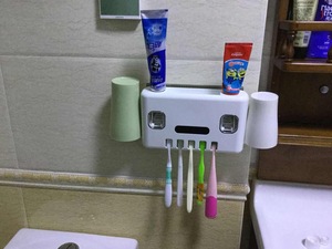 Family Use Electric Toothbrush holder USB  with Two Toothpaste Dispenser Automatic for Bathroom