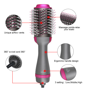 Grey Professional Fashionable hair dryer brush styler hot air brush in hair straightener