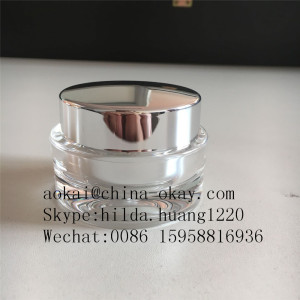 Luxury acrylic 30g clear plastic jar with metal silver lid and silver inner jar/Old round cream jar