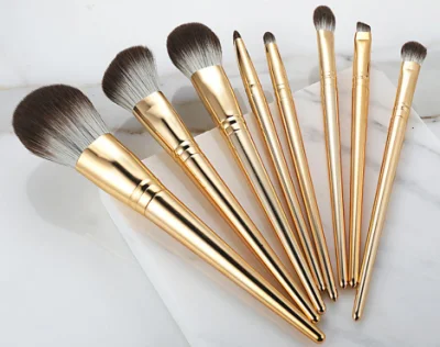 New 8PCS Gold Color ABS Plastic Handle Makeup Brush Set Beginners Makeup Tools Foundation Concealer Eye Shadow Brush