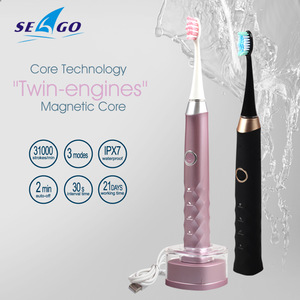 SEAGO SG987-2 New arrival Patented IPX7 Rechargeable Electric Sonic toothbrush with replacement toothbrush head