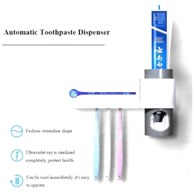 Wall Mounted Electric Toothbrush Holder UV Light Toothbrush Sterilizer Rack with Automatic Toothpaste Dispenser