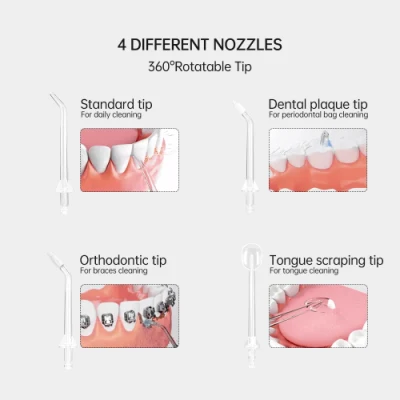 Water Flosser Cordless Teeth Cleaner with 3 Modes 4 Jets, Portable Dental Oral Irrigator, Ipx7 Waterproof and USB Rechargeable with 180ml Water Tank