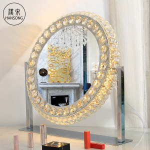 Wholesale Diamond Luxury Hollywood Style Crystal Crushed LED Light illuminated Round Makeup Vanity Mirror