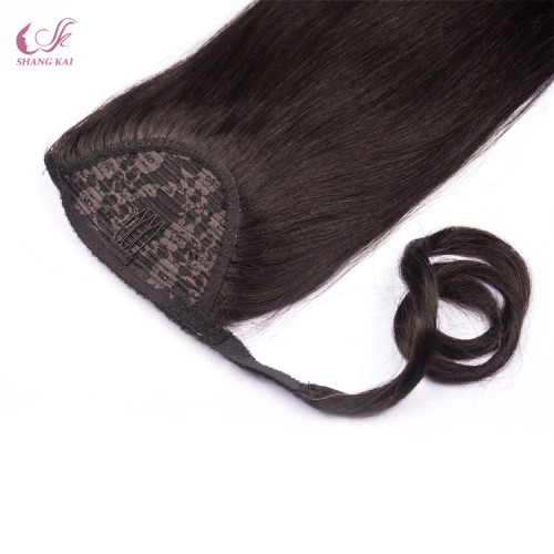 Thick end 100% virgin human hair extensions ponytail with clips