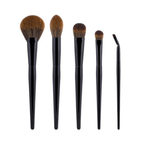 Custom Logo OEM 5Pcs Black Handle Makeup Brush Set with Bent Angled Eyeliner Brush Ultra Soft Powder Blush Beauty Tools Manufacturer