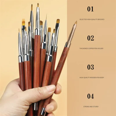 Manufacturer Manicure Pen Set Tool Brush Painted Draw Line Round Head Light Therapy Pen Carved Autumn Chrysanthemum Gradient Blooming Nail Pen