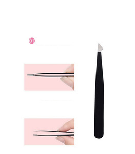 Manufacturer Private Label Eyelash Stainless Steel Slant Tip Eyebrow Extension Mini Tweezers Travel Sets