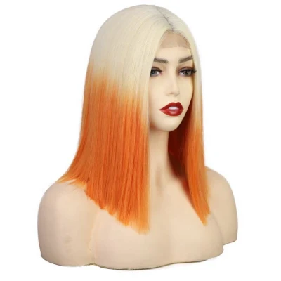 Ombre Short Bob Cut Synthetic Straight Middle Part Lace Wig