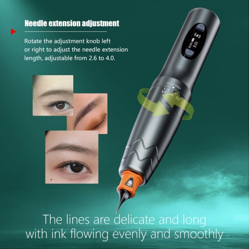 Aura Stainless Steel Wireless Pen Dual Batteries 2.6-4.0MM Adjustable Stroke Powerful Motor Cartridge Needles Permanent