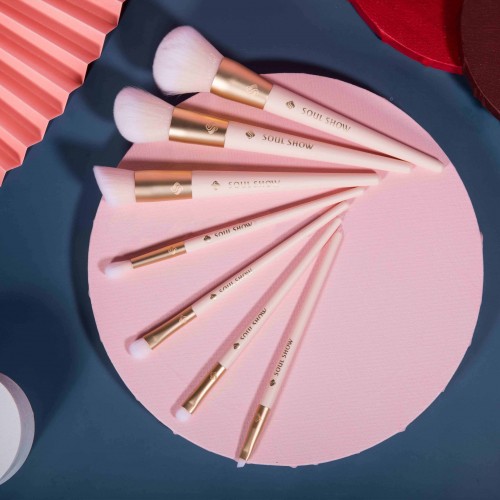 High Quality Custom Cone Handle Pink 7pcs Brush Set