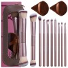 Luxury Rose Gold 10pcs Dual-Head Brush Collection including Velvet Powder Puffs & Window Makeup Case Custom Logo Wholesale