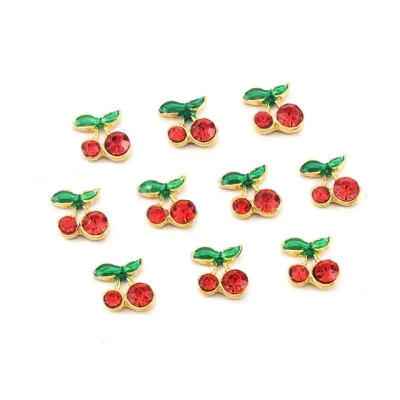 10PCS/Lot Cherry Nail Decorations Red Crystals Resin 3D Alloy Nail Art Rhinestones Accessories