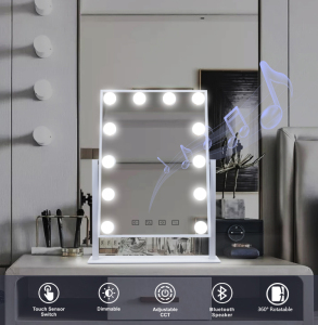 Desktop Led Bulbs Vanity Lighted Hollywood Makeup Mirrors With Bluetooth Speaker