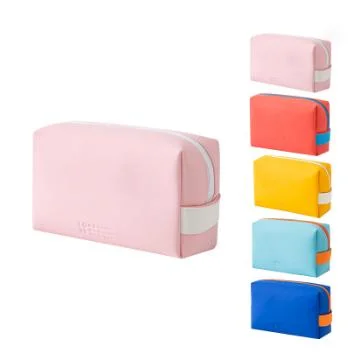 Eco Friendly Blue Customized Makeup Box Large Capacity Women PU Cosmetic Bags