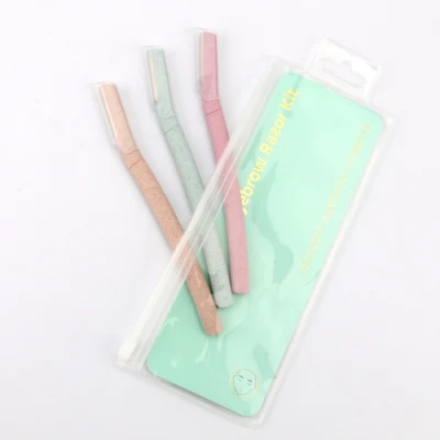 Nature Eco-Friendly Women Facial Dermaplaning Tool Hair Remover Pink Color Eyebrow Trimmer Wheat Straw Biodegradable Razor