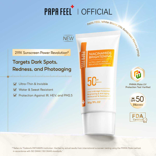 PAPA FEEL 219X Sunscreen Serum Niacinamide Protection Brightening Long-Lasting 16H | Ultra Lightweight | Face and Body Sunblock
