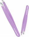 Stainless Steel Slant Tip Tweezers Professional Eyebrow & Eyelash Tweezers for Your Daily Beauty Routine ( Green )