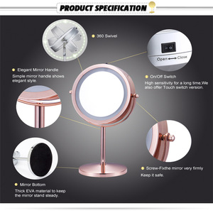 Hotel Customized Rose Gold lighted Vanity Led cosmetic mirror for makeup